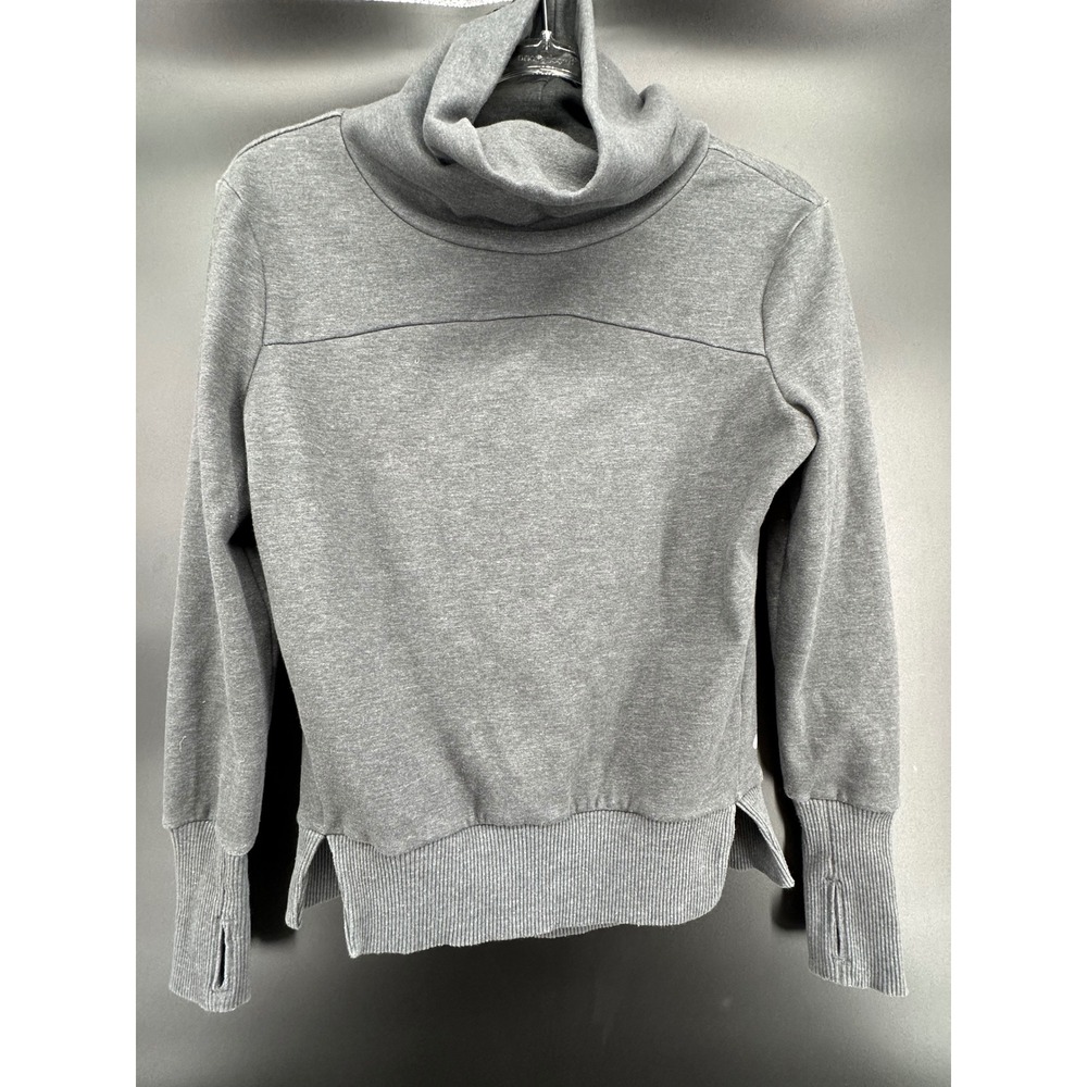 Apana Womens XS Gray Cowl Neck Sweatshirt Thumbhole Cuffs Pleated Back Yoga